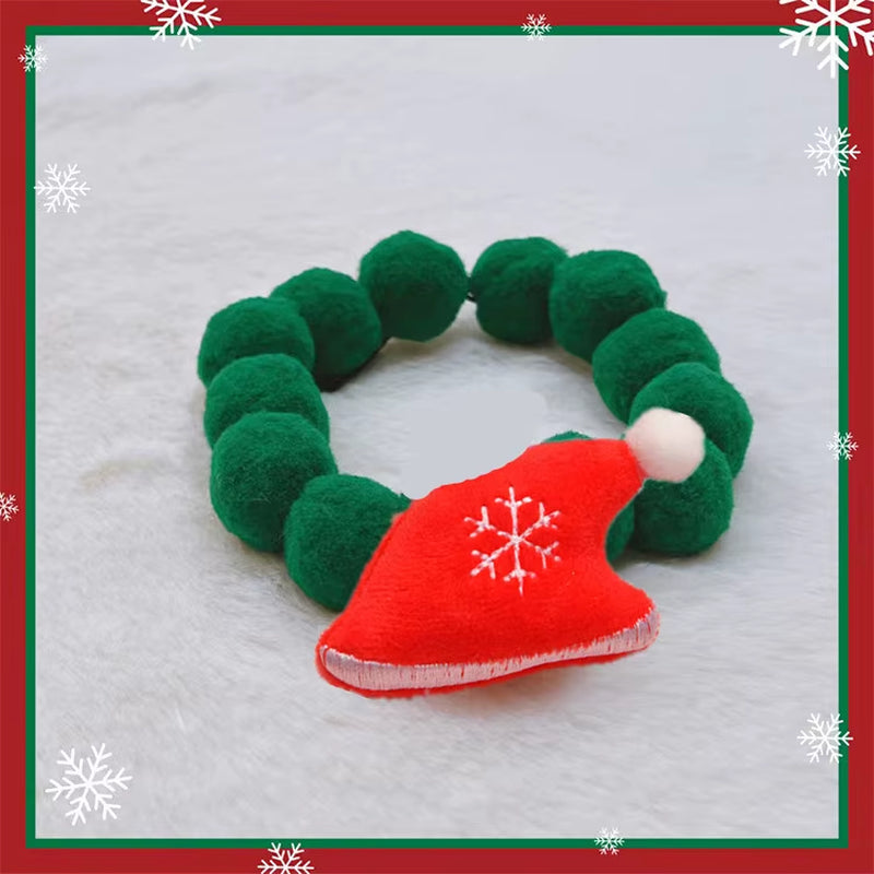 Elastic Plush Pom Ball Pet Collar Christmas Decoration Dog Bowtie Cat Necklace Pet Cat Bow Dog Grooming Accessories