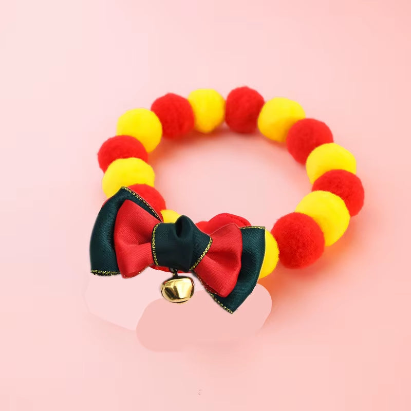 Elastic Plush Pom Ball Pet Collar Christmas Decoration Dog Bowtie Cat Necklace Pet Cat Bow Dog Grooming Accessories