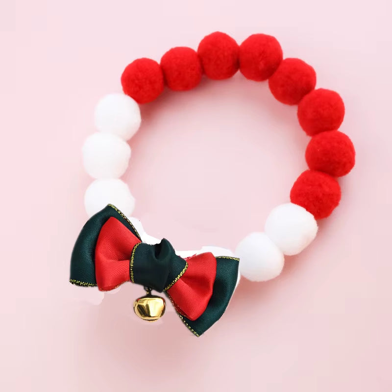 Elastic Plush Pom Ball Pet Collar Christmas Decoration Dog Bowtie Cat Necklace Pet Cat Bow Dog Grooming Accessories