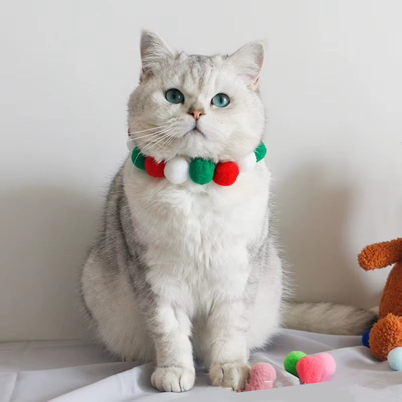 Elastic Plush Pom Ball Pet Collar Christmas Decoration Dog Bowtie Cat Necklace Pet Cat Bow Dog Grooming Accessories
