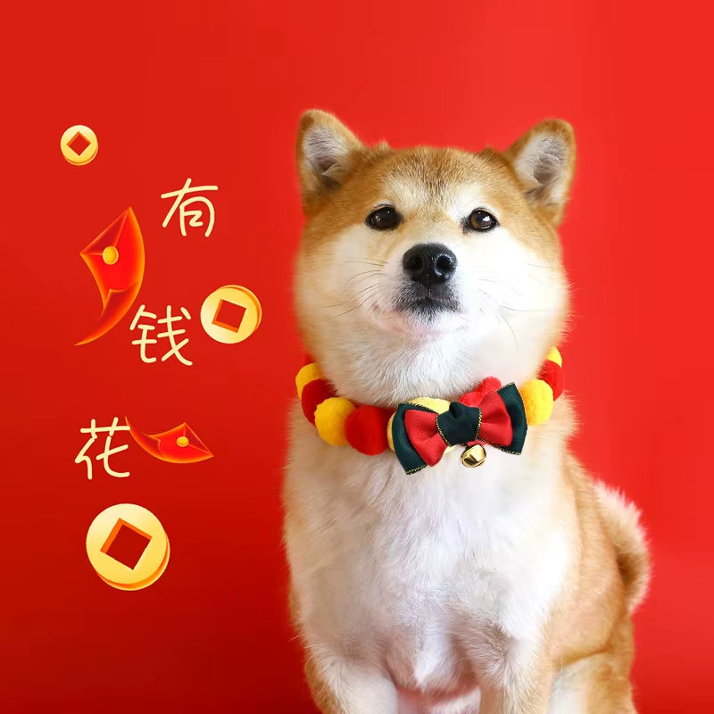 Elastic Plush Pom Ball Pet Collar Christmas Decoration Dog Bowtie Cat Necklace Pet Cat Bow Dog Grooming Accessories