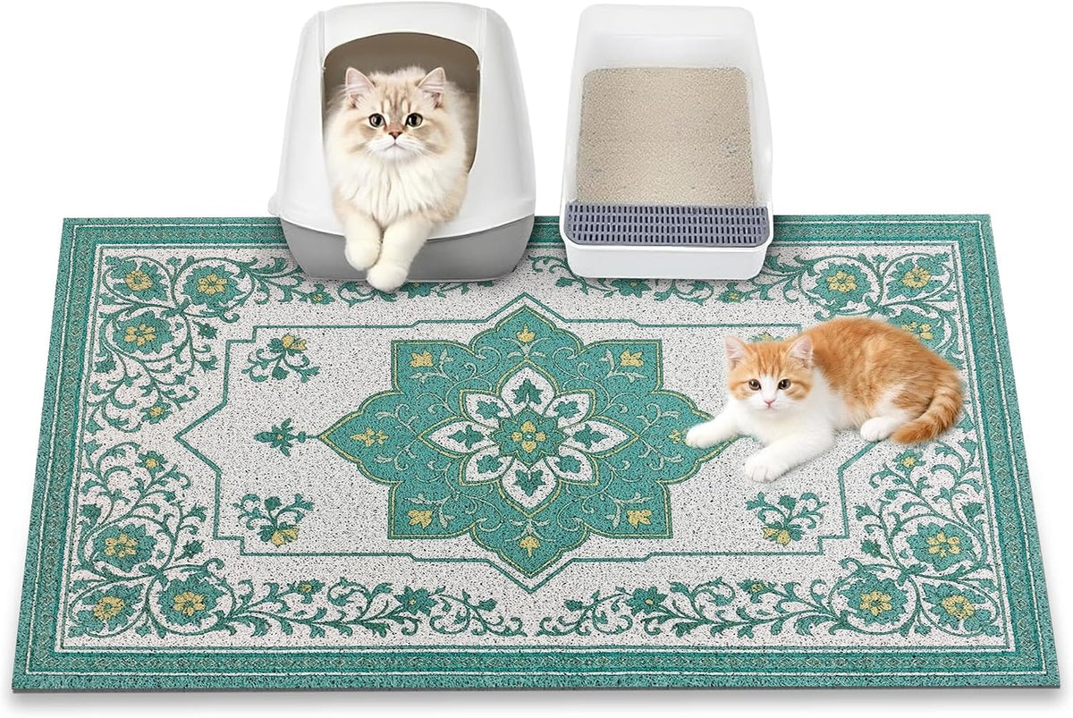 Cat Litter Mat, 24" X 16" Litter Box Mat, Traps 100% Litter, Non-Slip Kitty Litter Trapping Mats, Small Cute Litter Mat, Easy Clean for Scatter Control, Bohe Cat Food Mat, Urine Waterproof