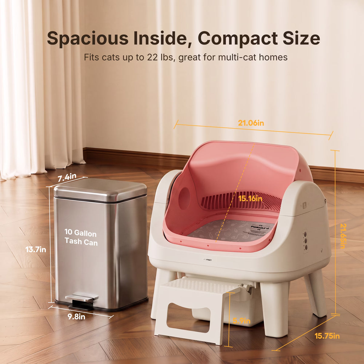 AS12 Automatic Cat Litter Box Self-Cleaning with Safety Protection, Liners, Front Entry Step Included, Pink