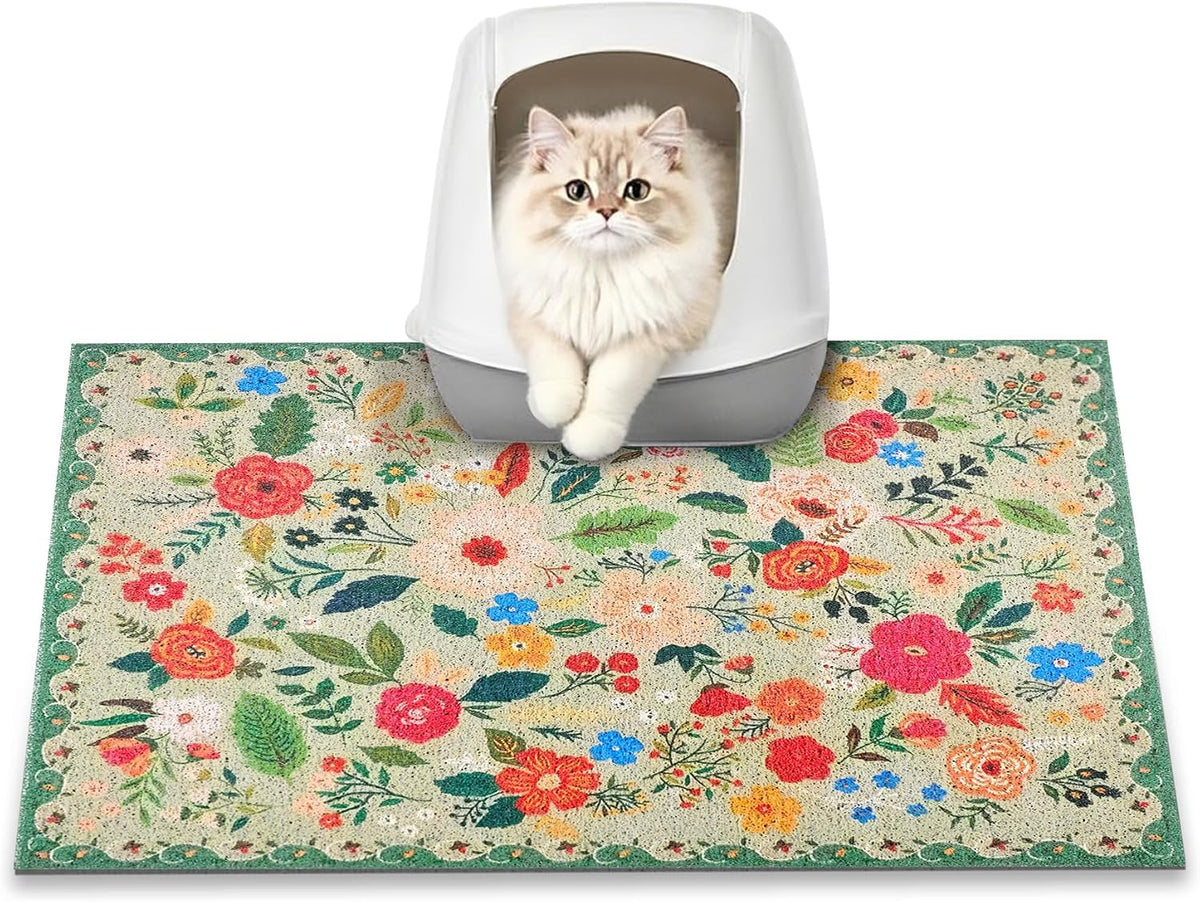 Cat Litter Mat, 24" X 16" Litter Box Mat, Traps 100% Litter, Non-Slip Kitty Litter Trapping Mats, Small Cute Litter Mat, Easy Clean for Scatter Control, Bohe Cat Food Mat, Urine Waterproof