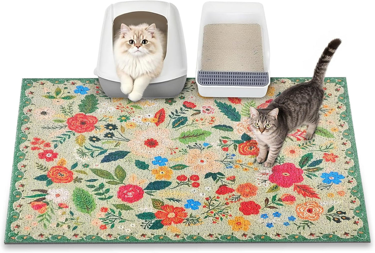 Cat Litter Mat, 24" X 16" Litter Box Mat, Traps 100% Litter, Non-Slip Kitty Litter Trapping Mats, Small Cute Litter Mat, Easy Clean for Scatter Control, Bohe Cat Food Mat, Urine Waterproof