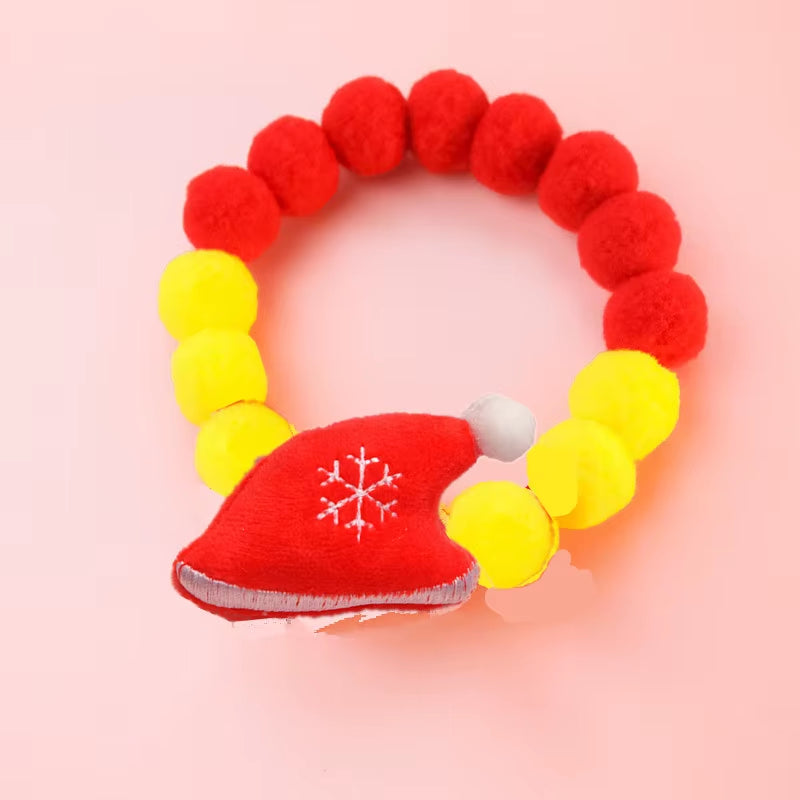 Elastic Plush Pom Ball Pet Collar Christmas Decoration Dog Bowtie Cat Necklace Pet Cat Bow Dog Grooming Accessories
