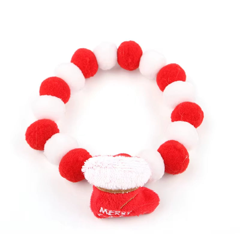 Elastic Plush Pom Ball Pet Collar Christmas Decoration Dog Bowtie Cat Necklace Pet Cat Bow Dog Grooming Accessories