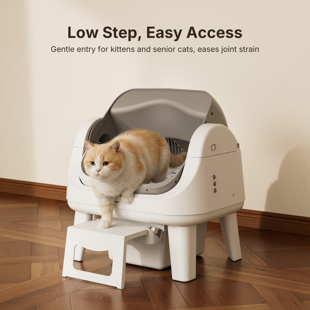 AS12 Automatic Cat Litter Box Self-Cleaning with Safety Protection, Liners, Front Entry Step Included, Grey