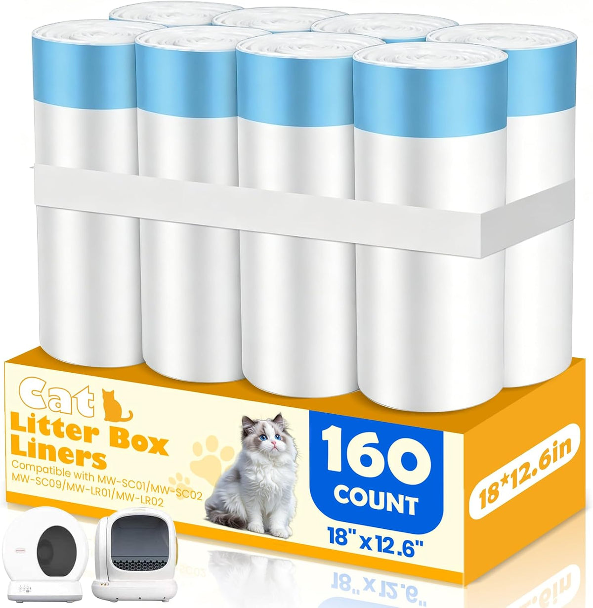 160 Count Automatic Cat Litter Box Liners Bags 27"X13" Drawstring Handle