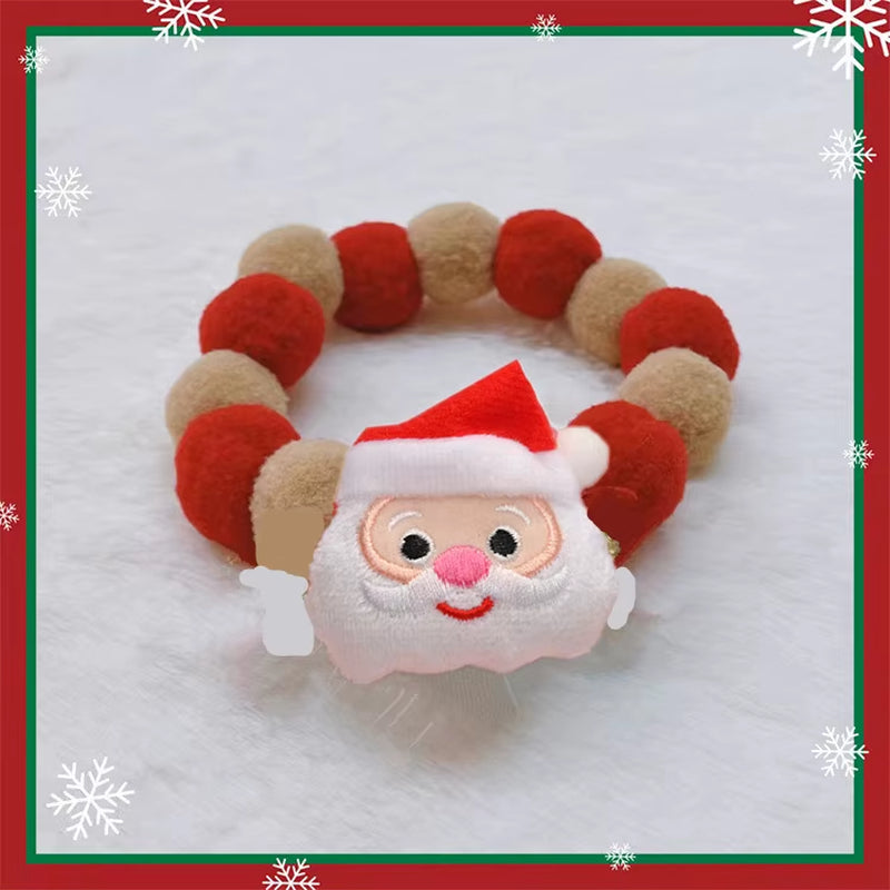 Elastic Plush Pom Ball Pet Collar Christmas Decoration Dog Bowtie Cat Necklace Pet Cat Bow Dog Grooming Accessories