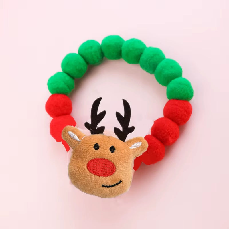 Elastic Plush Pom Ball Pet Collar Christmas Decoration Dog Bowtie Cat Necklace Pet Cat Bow Dog Grooming Accessories