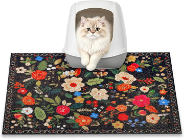 Cat Litter Mat, 24" X 16" Litter Box Mat, Traps 100% Litter, Non-Slip Kitty Litter Trapping Mats, Small Cute Litter Mat, Easy Clean for Scatter Control, Bohe Cat Food Mat, Urine Waterproof
