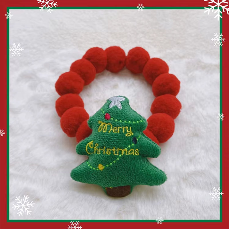 Elastic Plush Pom Ball Pet Collar Christmas Decoration Dog Bowtie Cat Necklace Pet Cat Bow Dog Grooming Accessories