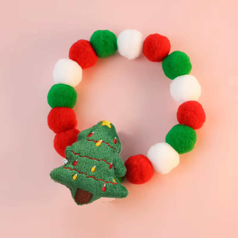 Elastic Plush Pom Ball Pet Collar Christmas Decoration Dog Bowtie Cat Necklace Pet Cat Bow Dog Grooming Accessories