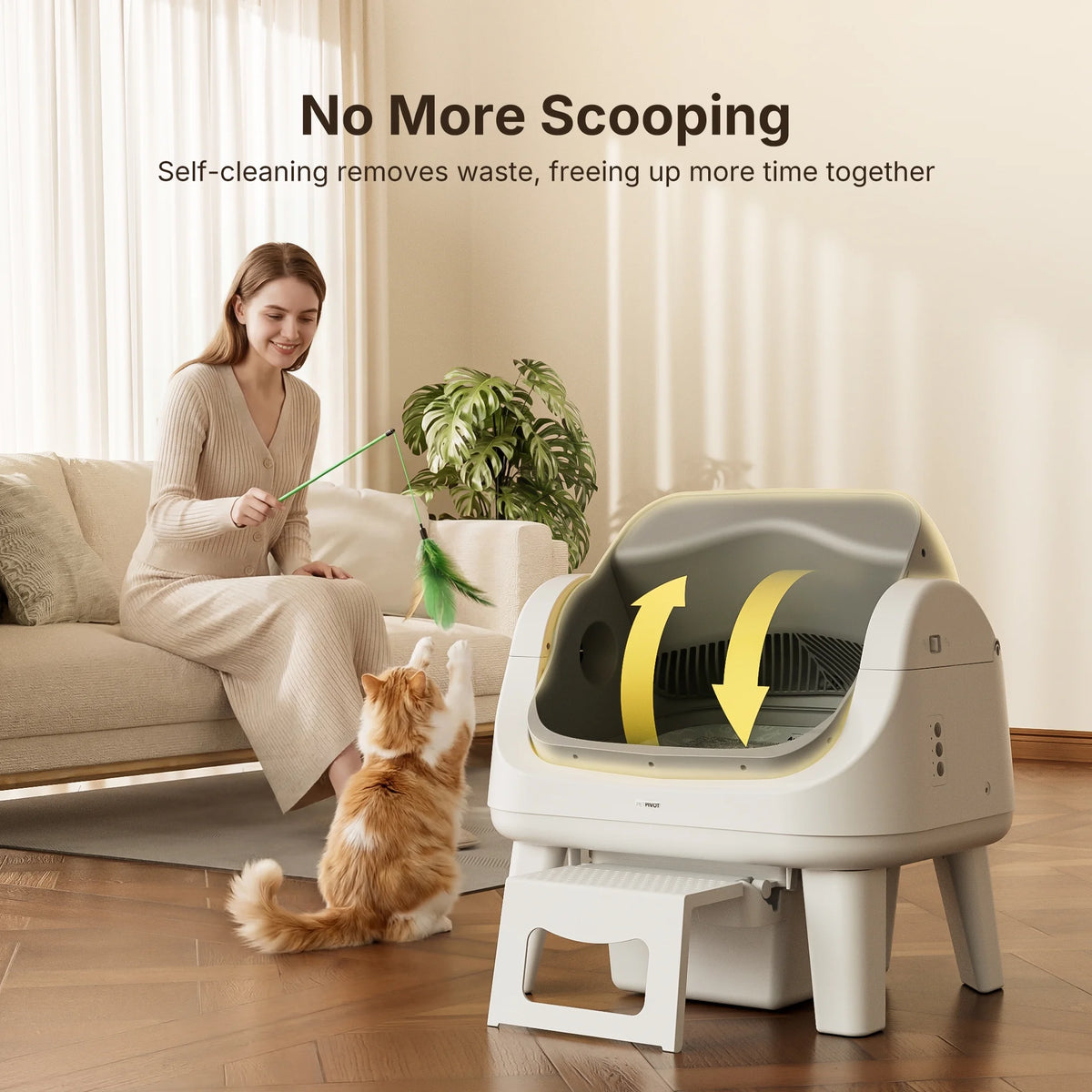 AS12 Automatic Cat Litter Box Self-Cleaning with Safety Protection, Liners, Front Entry Step Included, Grey