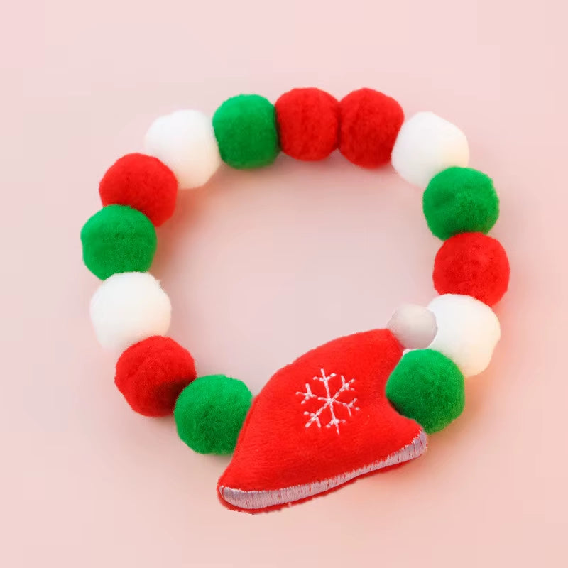 Elastic Plush Pom Ball Pet Collar Christmas Decoration Dog Bowtie Cat Necklace Pet Cat Bow Dog Grooming Accessories