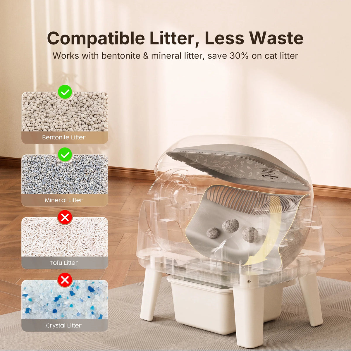 AS12 Automatic Cat Litter Box Self-Cleaning with Safety Protection, Liners, Front Entry Step Included, Grey