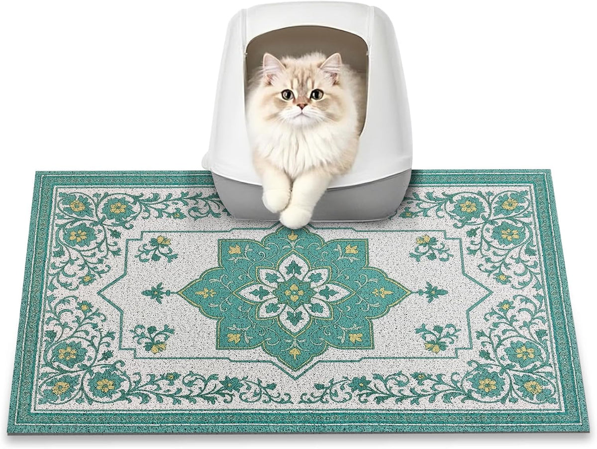 Cat Litter Mat, 24" X 16" Litter Box Mat, Traps 100% Litter, Non-Slip Kitty Litter Trapping Mats, Small Cute Litter Mat, Easy Clean for Scatter Control, Bohe Cat Food Mat, Urine Waterproof