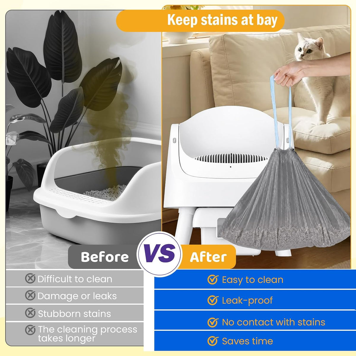 160 Count Automatic Cat Litter Box Liners Bags 27"X13" Drawstring Handle