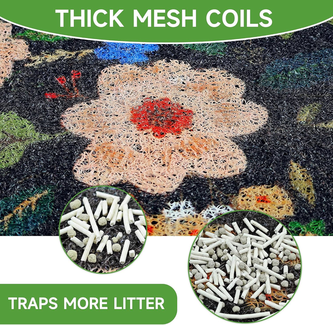 Cat Litter Mat, 24" X 16" Litter Box Mat, Traps 100% Litter, Non-Slip Kitty Litter Trapping Mats, Small Cute Litter Mat, Easy Clean for Scatter Control, Bohe Cat Food Mat, Urine Waterproof