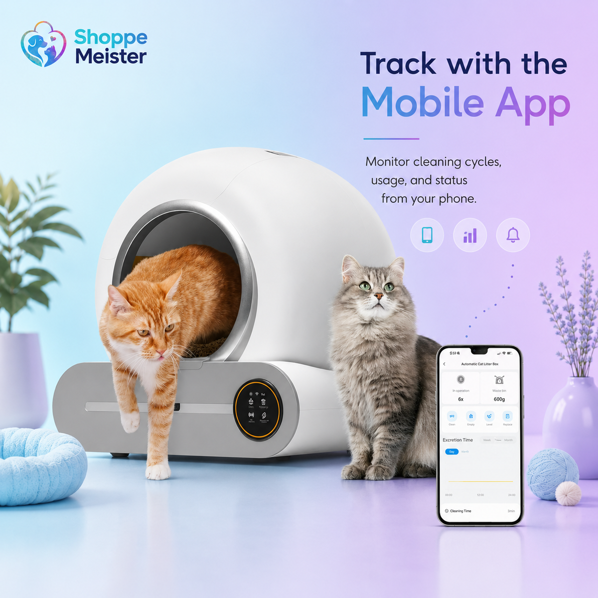 ShoppeMeister Smart Automatic Self-Cleaning Litter Box with App Control & Odor Purification