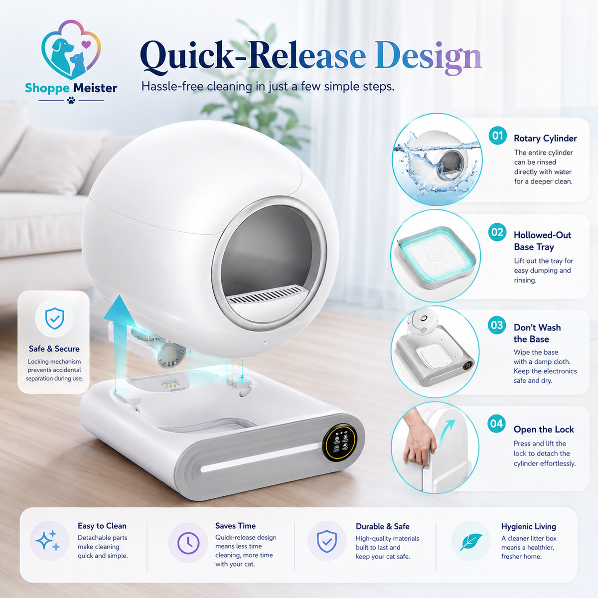 ShoppeMeister Smart Automatic Self-Cleaning Litter Box with App Control & Odor Purification