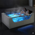 Freestanding Acrylic 2-Person Whirlpool Massage Bathtub with LED Jets