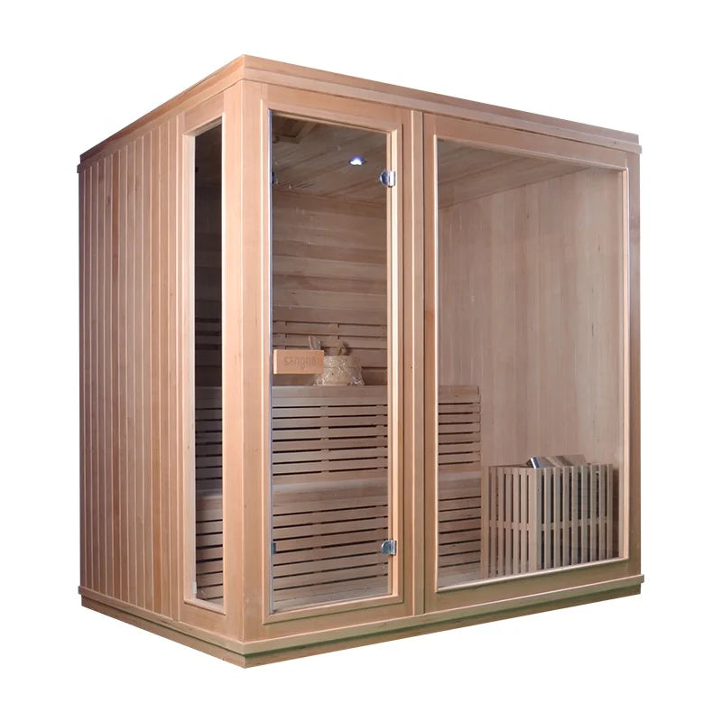Hemlock Finland-Style Home Sauna Cabin with Harvia 6kW Stove