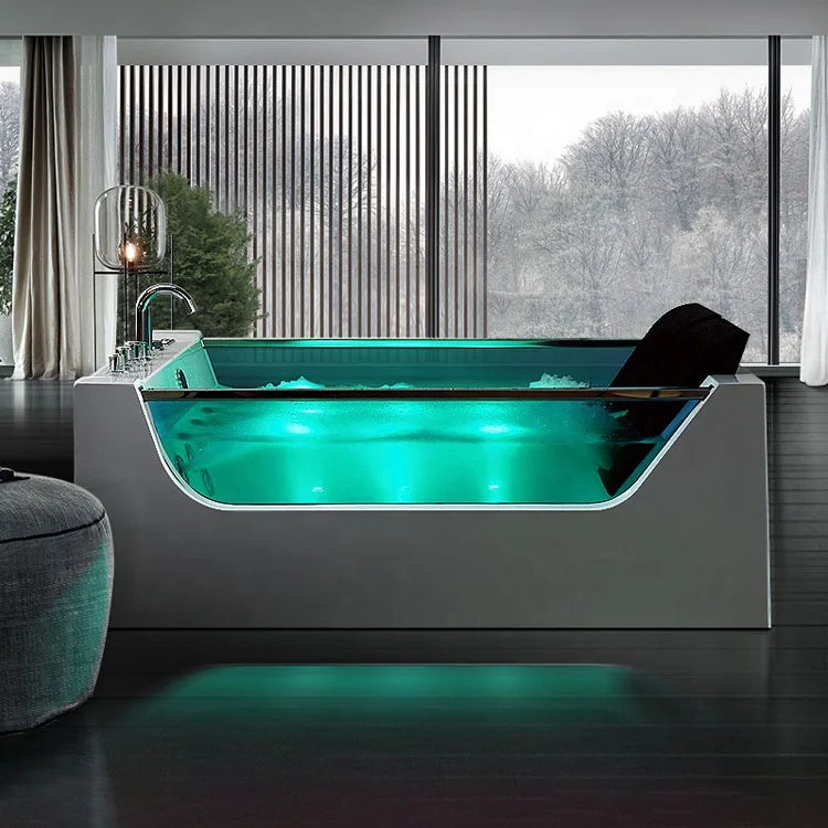 Freestanding Acrylic 2-Person Whirlpool Massage Bathtub with LED Jets