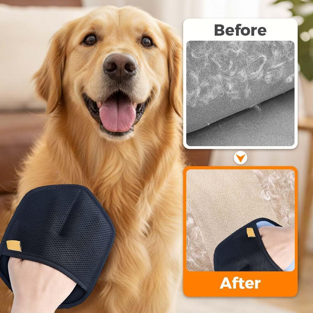 Hair Removal Glove for Pets, Electrostatic Pet Hair Remover Glove for Dogs Cats, Reusable Soft Gloves for Clothes Furniture Bed Couch Carpet Car Seat Cleaning (Black)