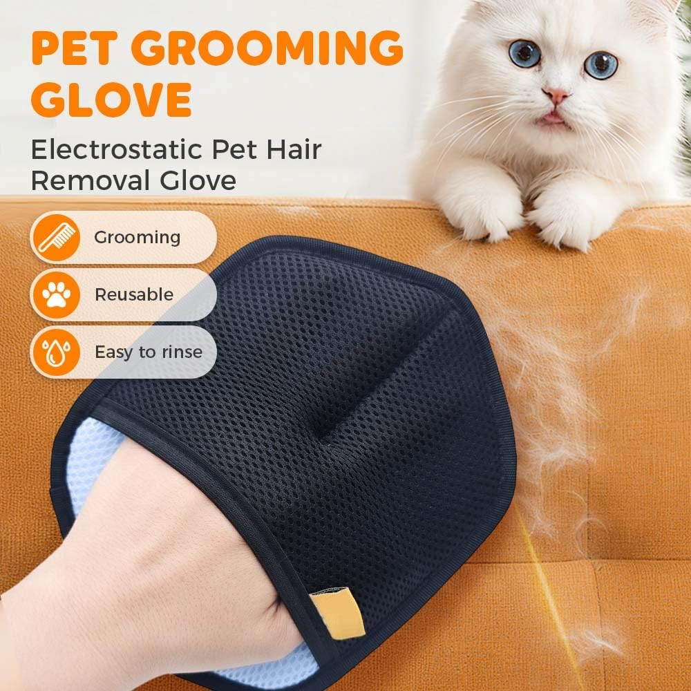 Hair Removal Glove for Pets, Electrostatic Pet Hair Remover Glove for Dogs Cats, Reusable Soft Gloves for Clothes Furniture Bed Couch Carpet Car Seat Cleaning (Black)