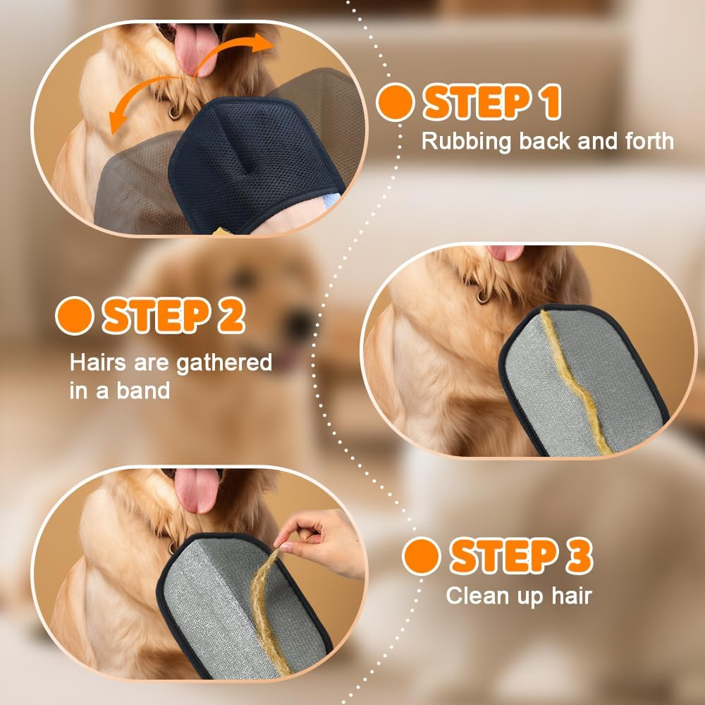 Hair Removal Glove for Pets, Electrostatic Pet Hair Remover Glove for Dogs Cats, Reusable Soft Gloves for Clothes Furniture Bed Couch Carpet Car Seat Cleaning (Black)