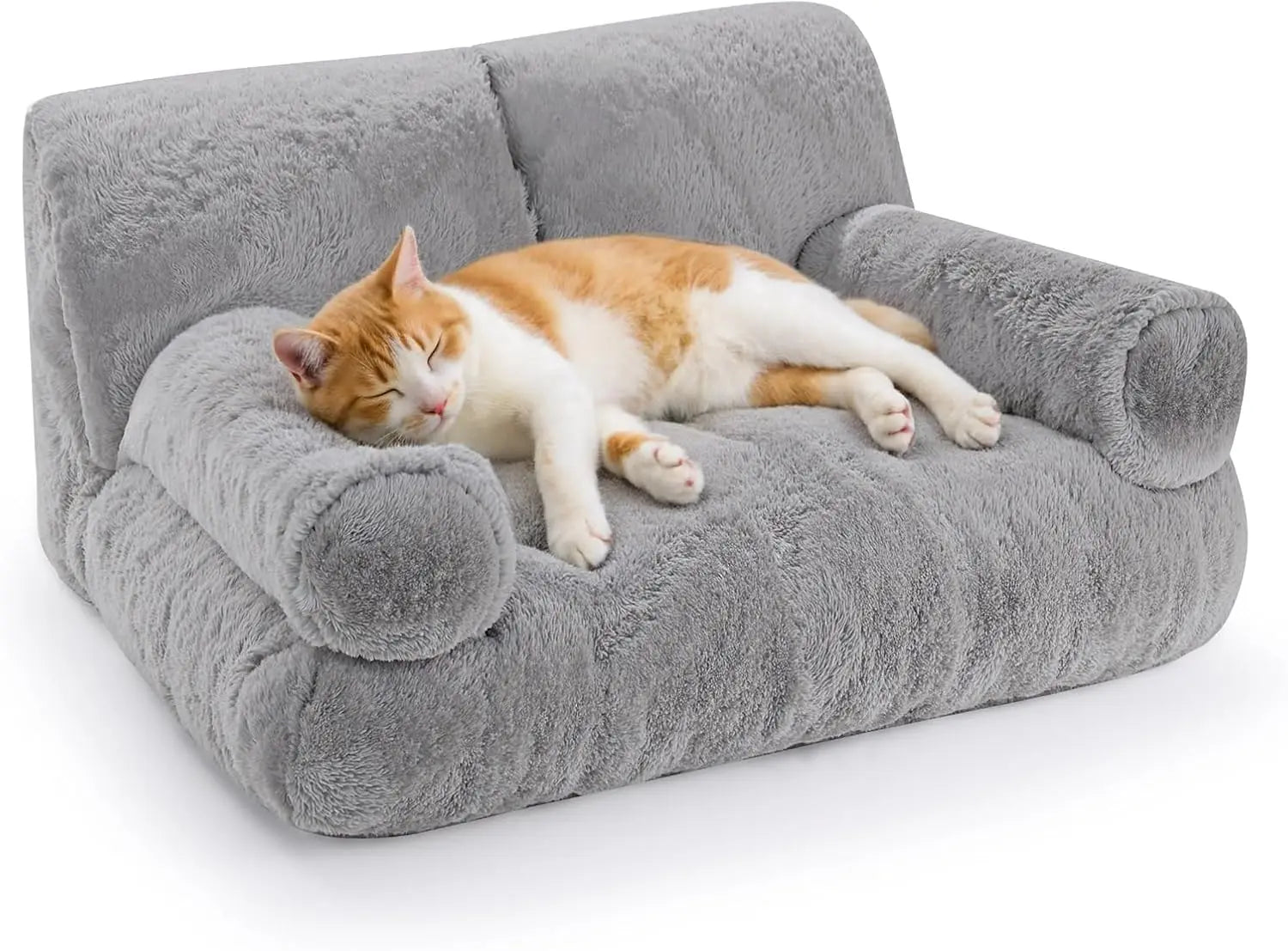 Upgrade Large Cat Bed for Indoor Cats -Added 10% More Stuff Sponge, Orthopedic Pet Couch Beds with Bolstered Edges, Fluffy
