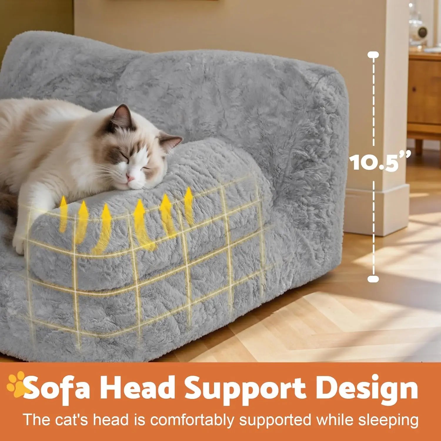 Upgrade Large Cat Bed for Indoor Cats -Added 10% More Stuff Sponge, Orthopedic Pet Couch Beds with Bolstered Edges, Fluffy