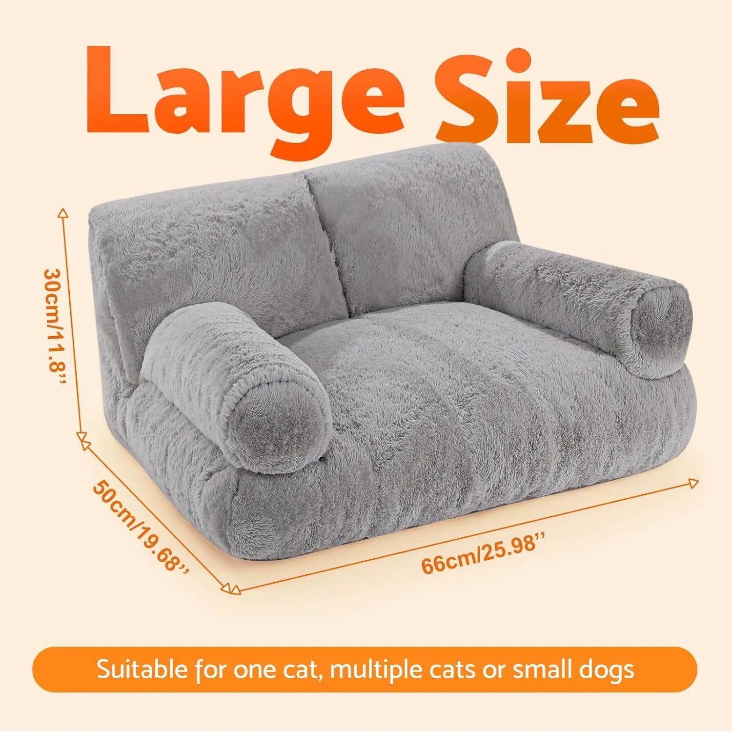 Upgrade Large Cat Bed for Indoor Cats -Added 10% More Stuff Sponge, Orthopedic Pet Couch Beds with Bolstered Edges, Fluffy