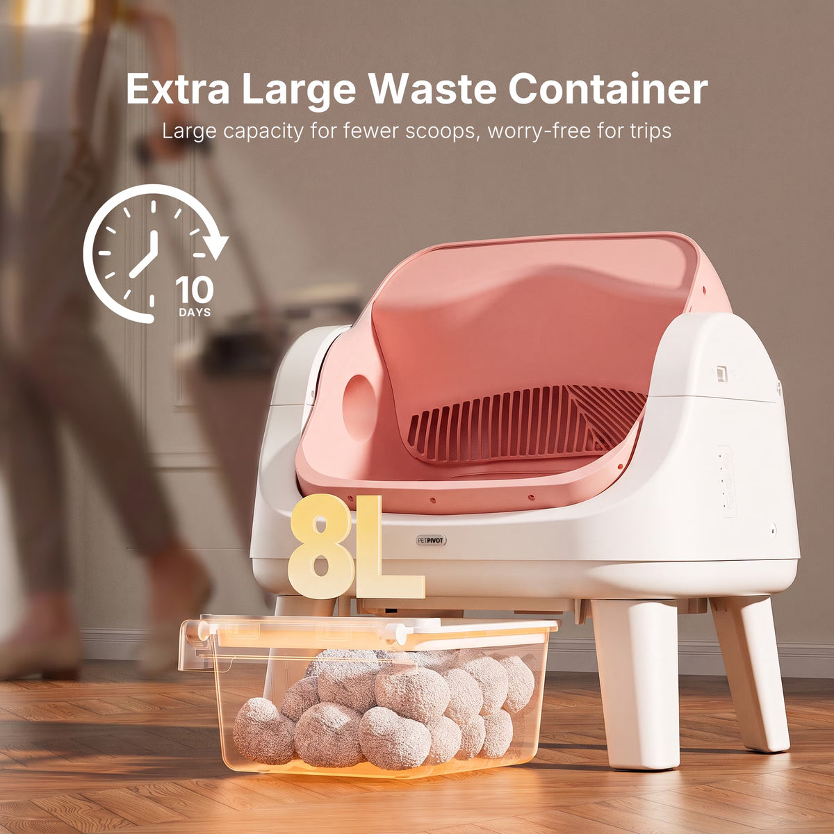 AS12 Automatic Cat Litter Box Self-Cleaning with Safety Protection, Liners, Front Entry Step Included, Pink