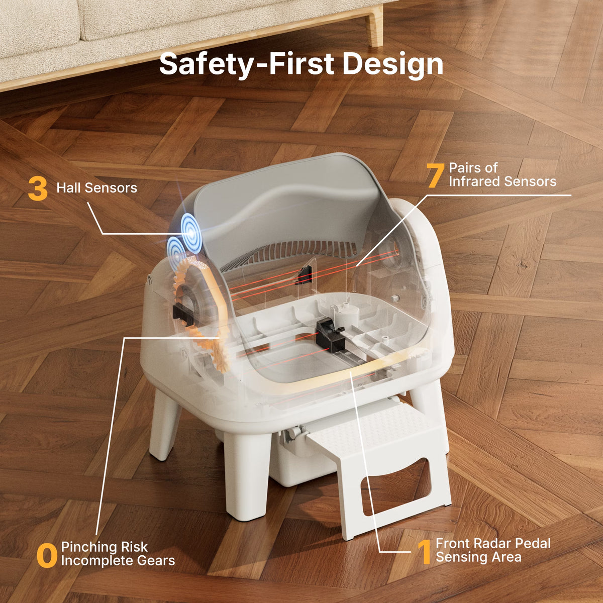 AS12 Automatic Cat Litter Box Self-Cleaning with Safety Protection, Liners, Front Entry Step Included, Grey
