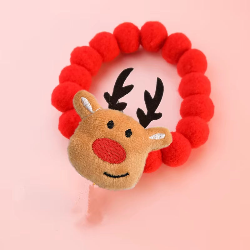 Elastic Plush Pom Ball Pet Collar Christmas Decoration Dog Bowtie Cat Necklace Pet Cat Bow Dog Grooming Accessories