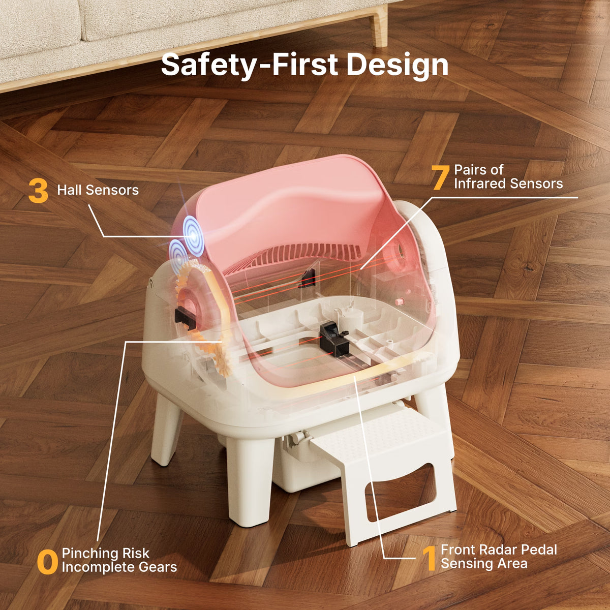 AS12 Automatic Cat Litter Box Self-Cleaning with Safety Protection, Liners, Front Entry Step Included, Pink