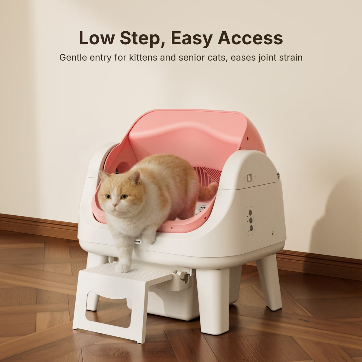 AS12 Automatic Cat Litter Box Self-Cleaning with Safety Protection, Liners, Front Entry Step Included, Pink