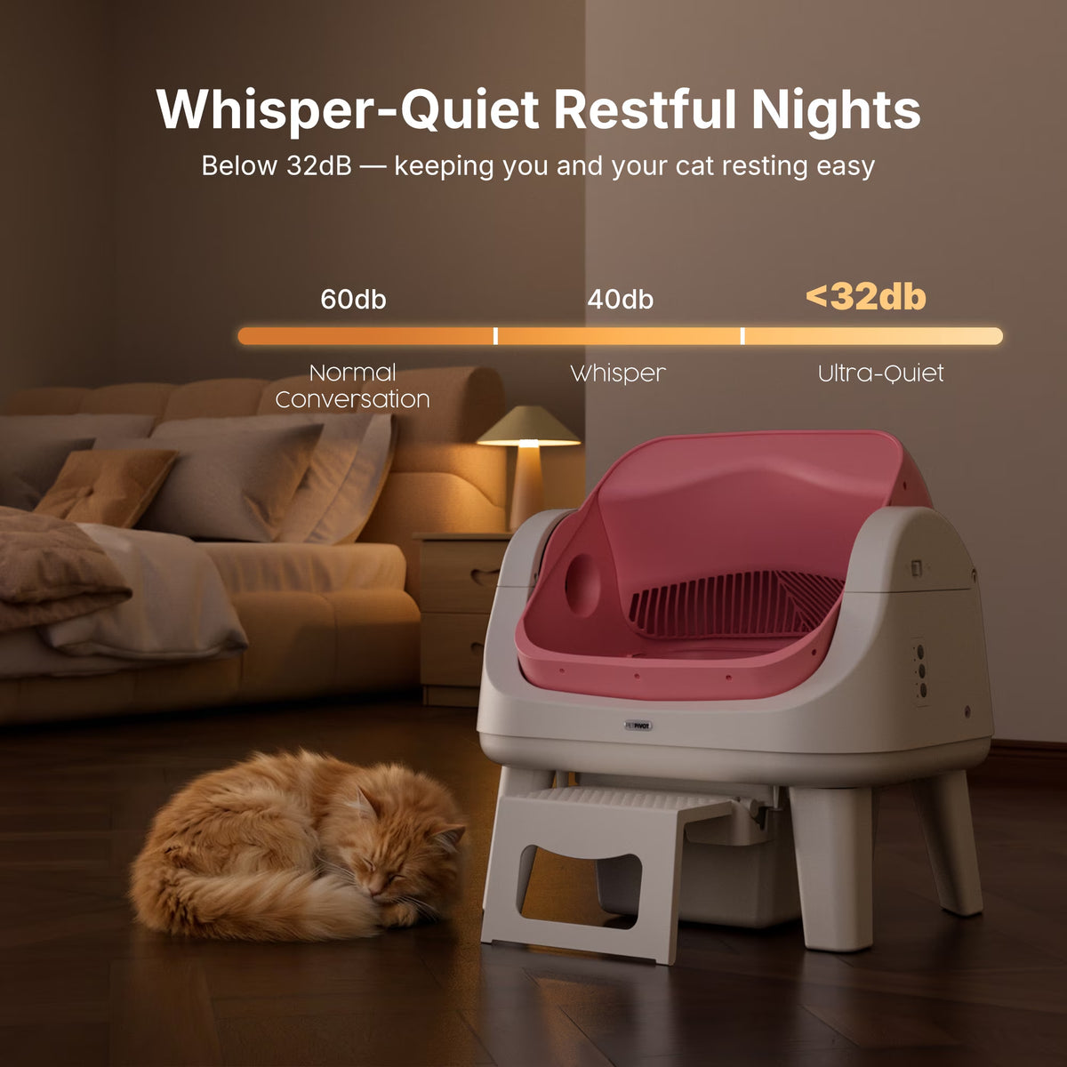 AS12 Automatic Cat Litter Box Self-Cleaning with Safety Protection, Liners, Front Entry Step Included, Pink
