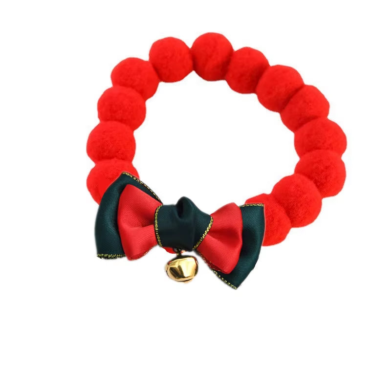 Elastic Plush Pom Ball Pet Collar Christmas Decoration Dog Bowtie Cat Necklace Pet Cat Bow Dog Grooming Accessories