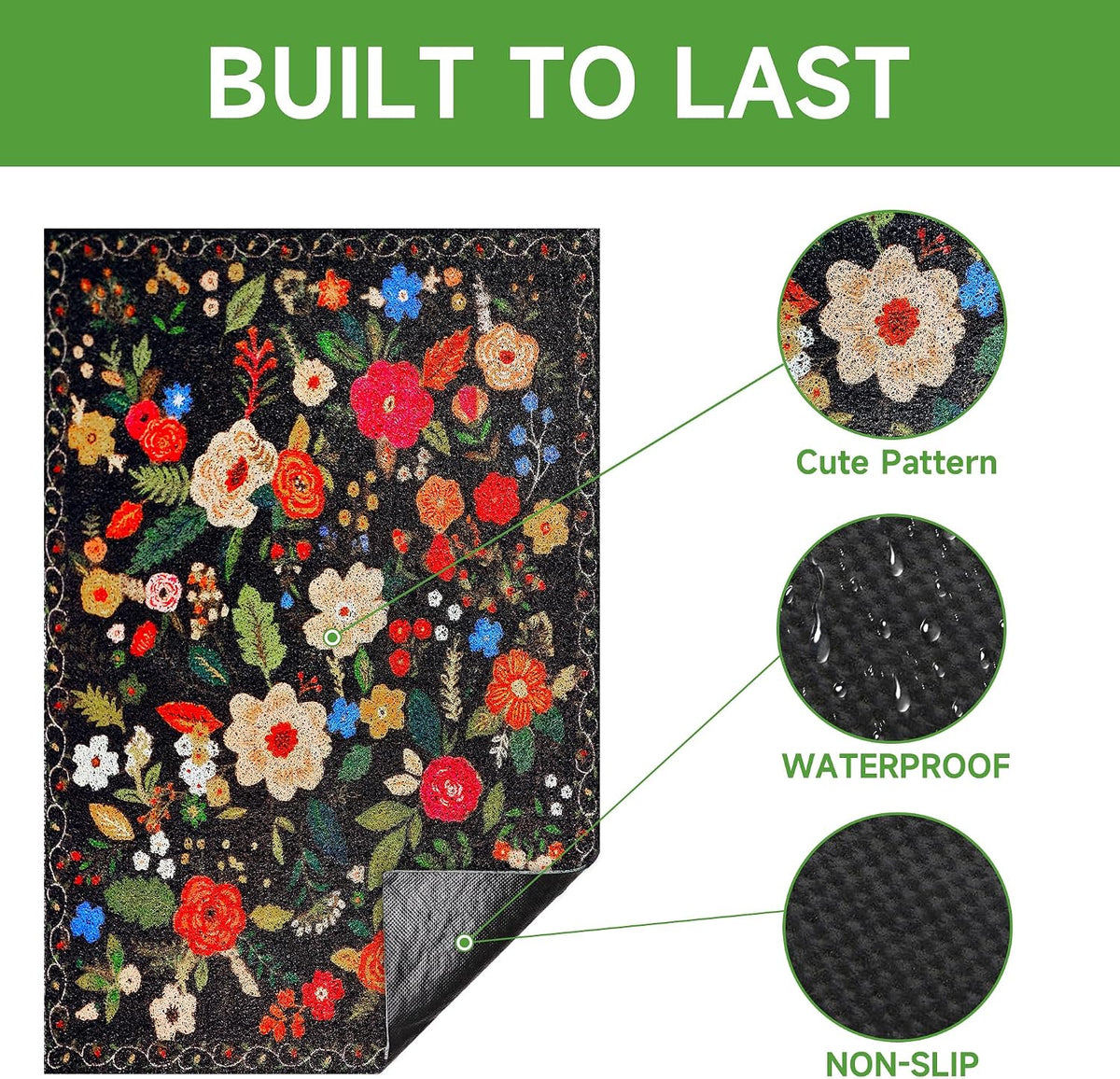 Cat Litter Mat, 24" X 16" Litter Box Mat, Traps 100% Litter, Non-Slip Kitty Litter Trapping Mats, Small Cute Litter Mat, Easy Clean for Scatter Control, Bohe Cat Food Mat, Urine Waterproof