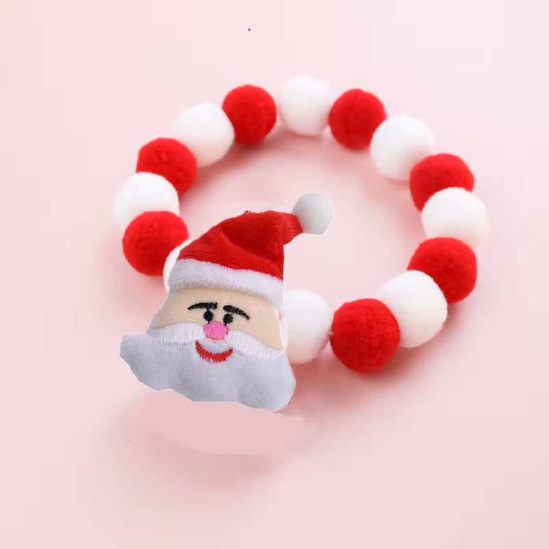 Elastic Plush Pom Ball Pet Collar Christmas Decoration Dog Bowtie Cat Necklace Pet Cat Bow Dog Grooming Accessories