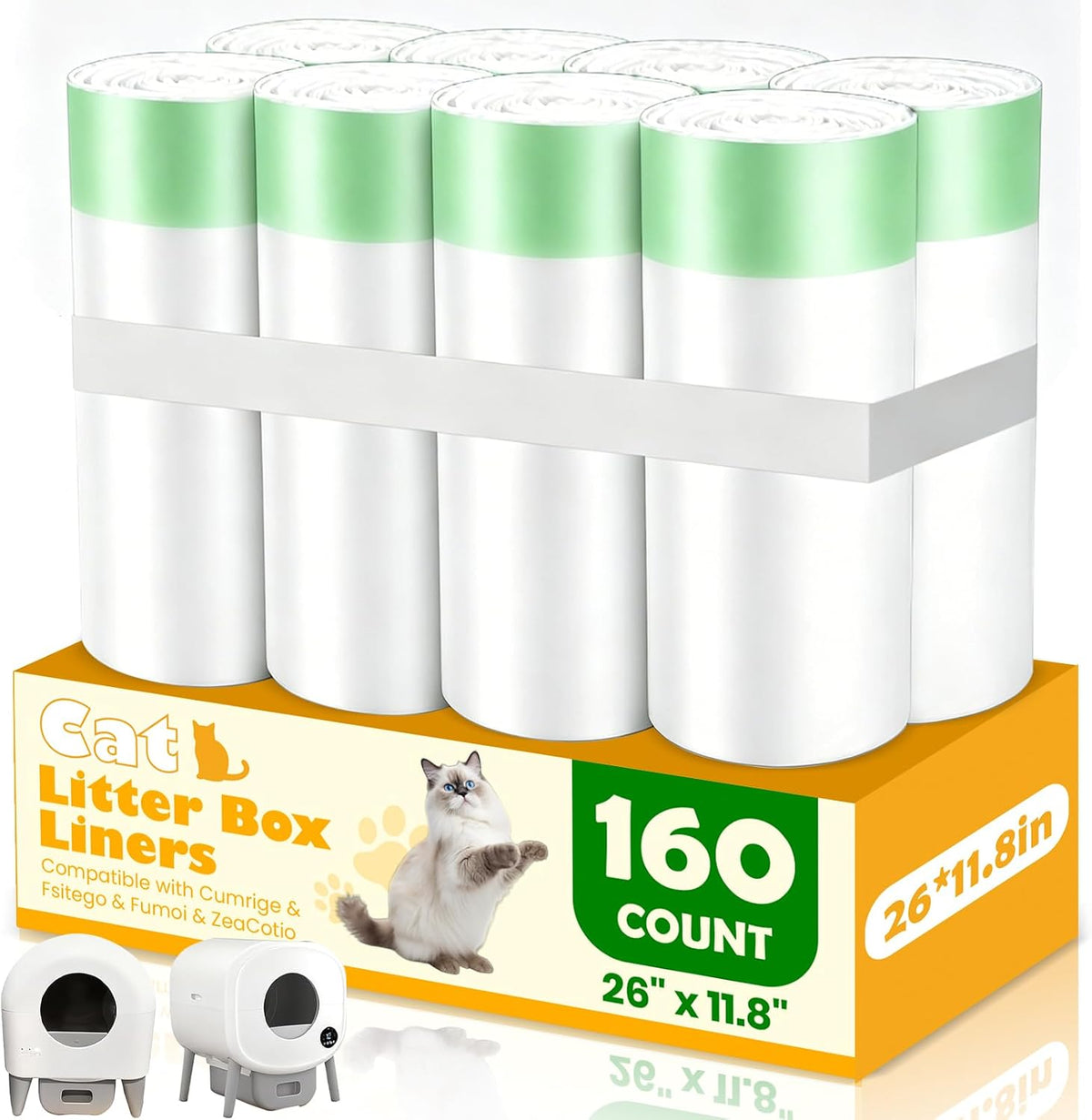 160 Count Automatic Cat Litter Box Liners Bags 27"X13" Drawstring Handle