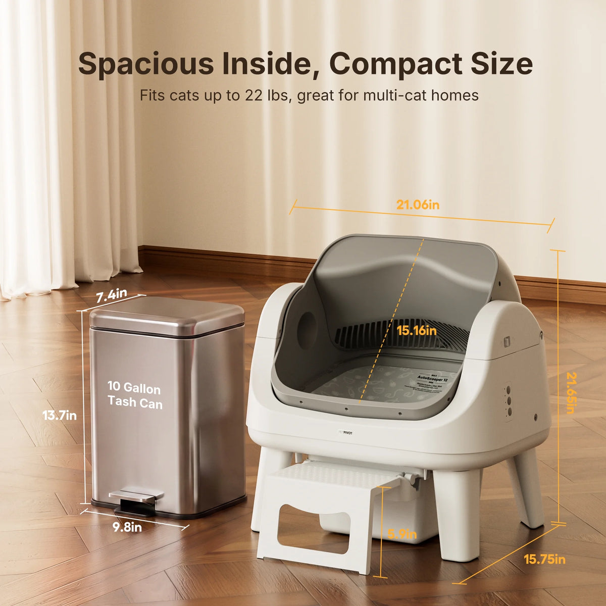 AS12 Automatic Cat Litter Box Self-Cleaning with Safety Protection, Liners, Front Entry Step Included, Grey