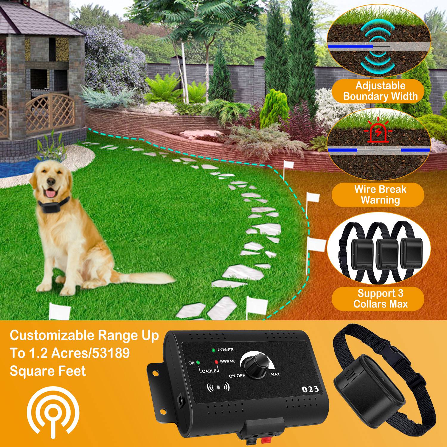 Electric Dog Fence System with Water-Resistant Collar