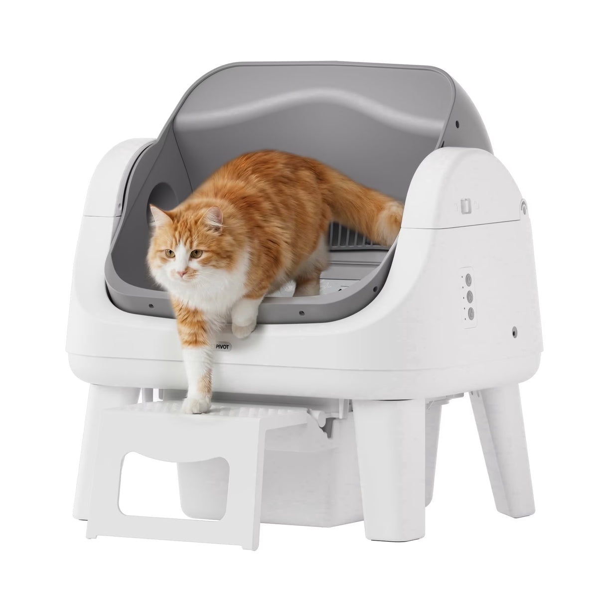 AS12 Automatic Cat Litter Box Self-Cleaning with Safety Protection, Liners, Front Entry Step Included, Grey