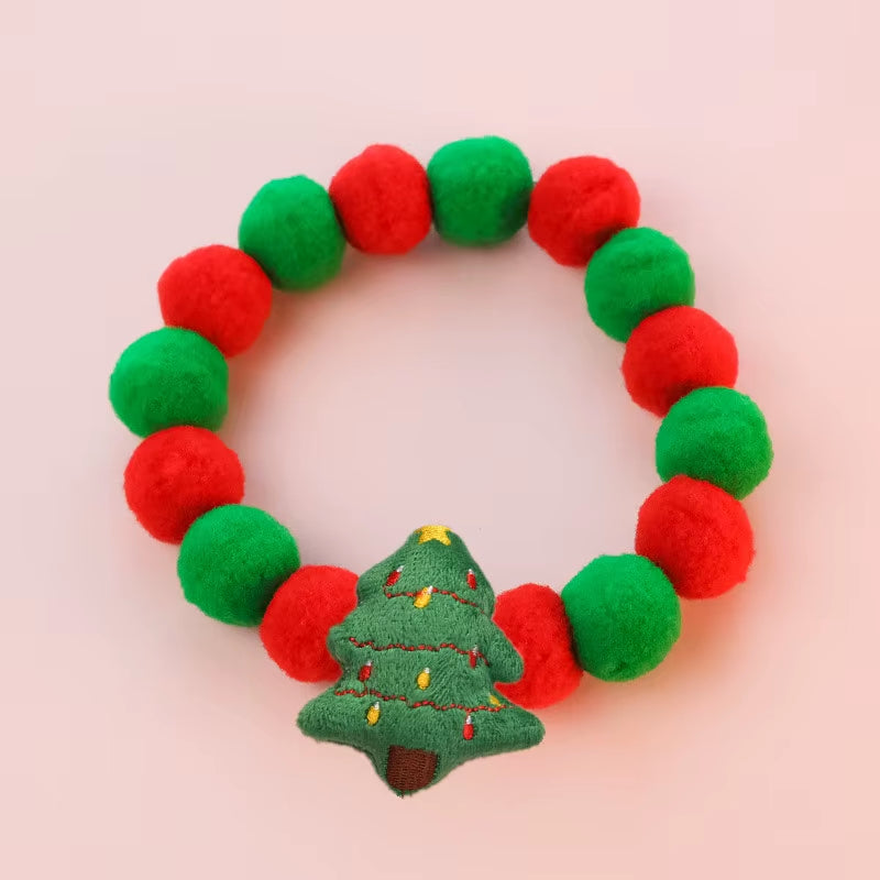 Elastic Plush Pom Ball Pet Collar Christmas Decoration Dog Bowtie Cat Necklace Pet Cat Bow Dog Grooming Accessories